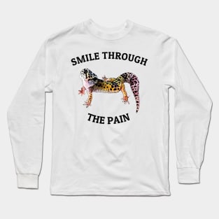 Leopard Gecko Smile Through the Pain Funny Pet Lizard Lover Long Sleeve T-Shirt